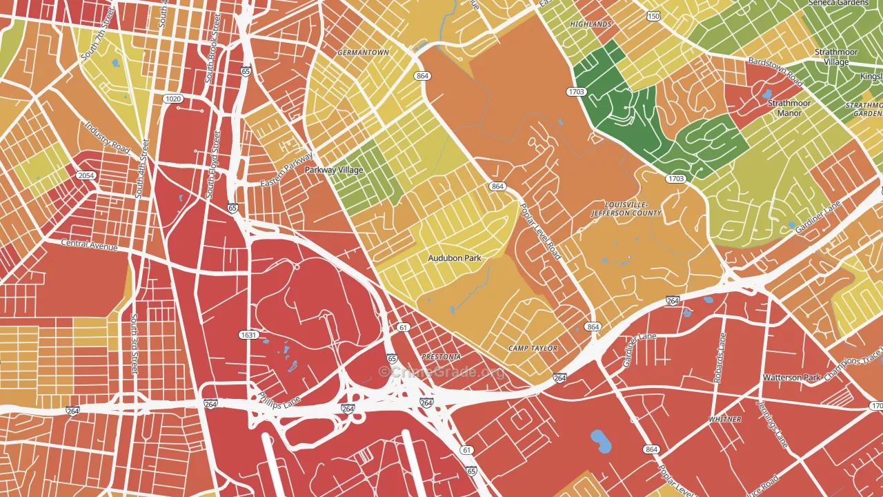 Audubon Park, KY Map of Theft Rates