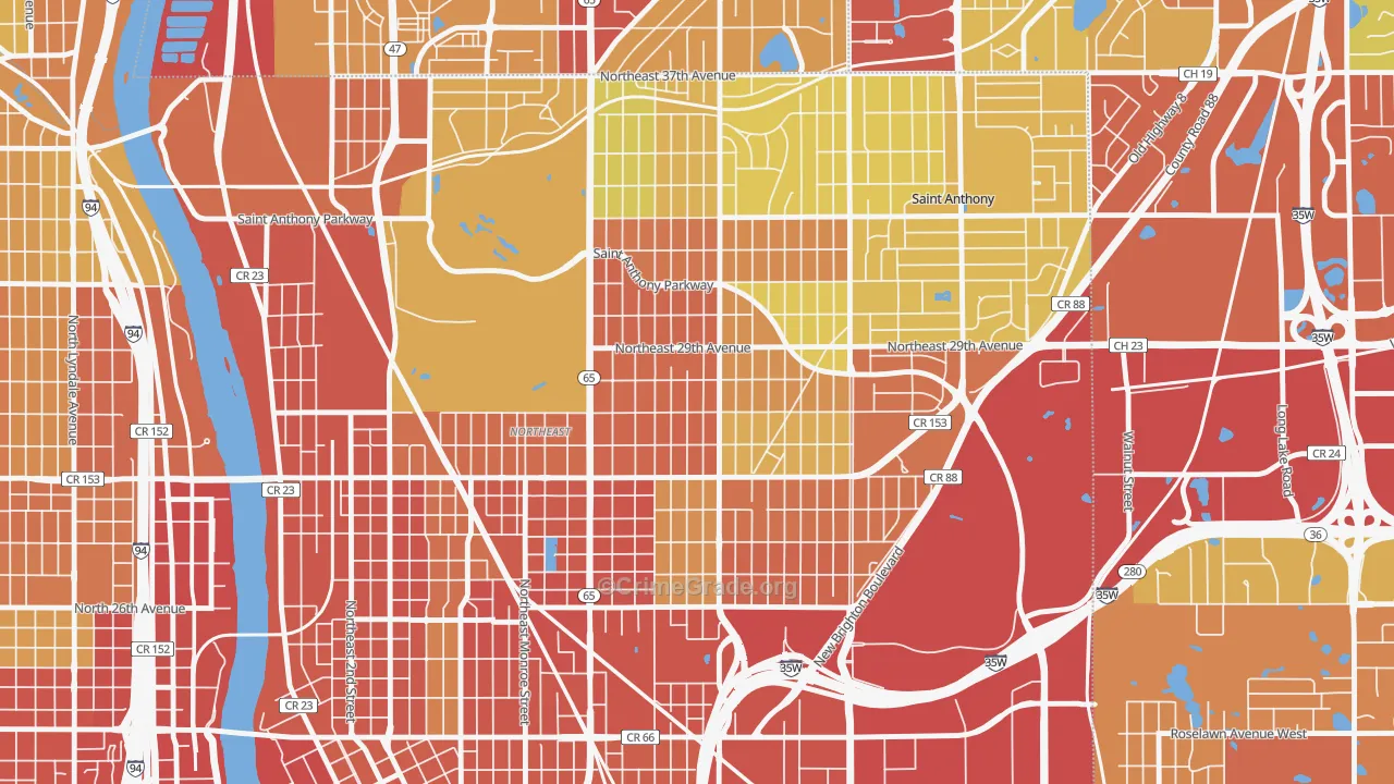 Audubon Park, Minneapolis, MN Map of Theft Rates