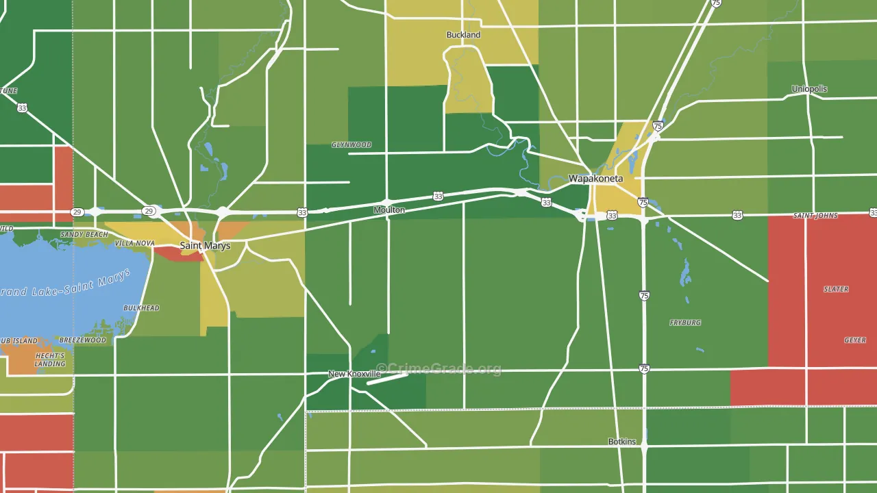 Auglaize County, OH Map of Theft Rates