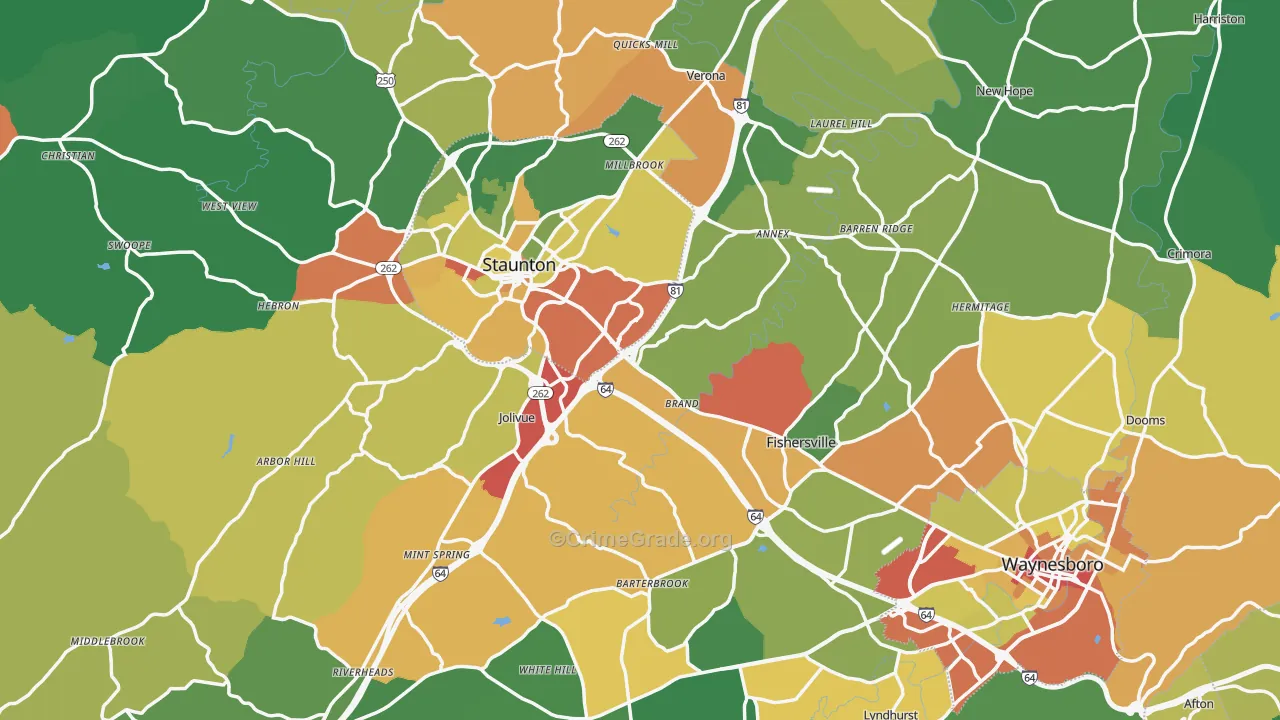 Augusta County, VA Map of Theft Rates
