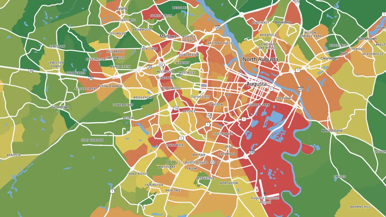 Augusta, GA Map of Theft Rates