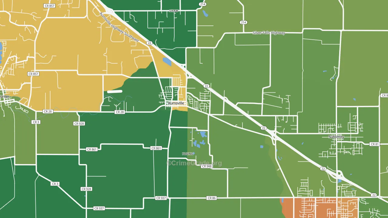 Aumsville, OR Map of Theft Rates