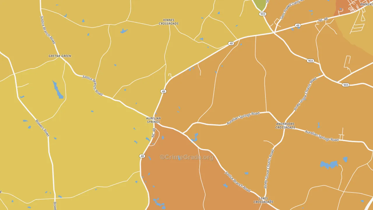 Aurelian Springs, NC Map of Theft Rates