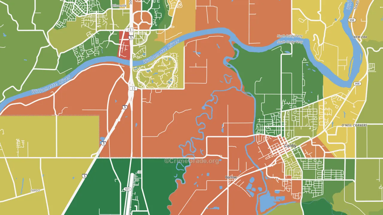 Aurora-Butteville-Barlow, Canby, OR Map of Theft Rates