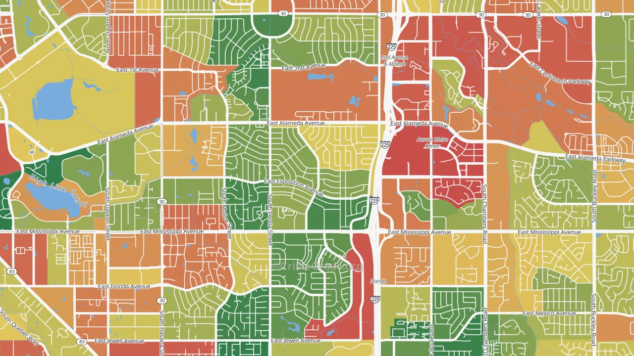 Aurora Hills, Aurora, CO Map of Theft Rates