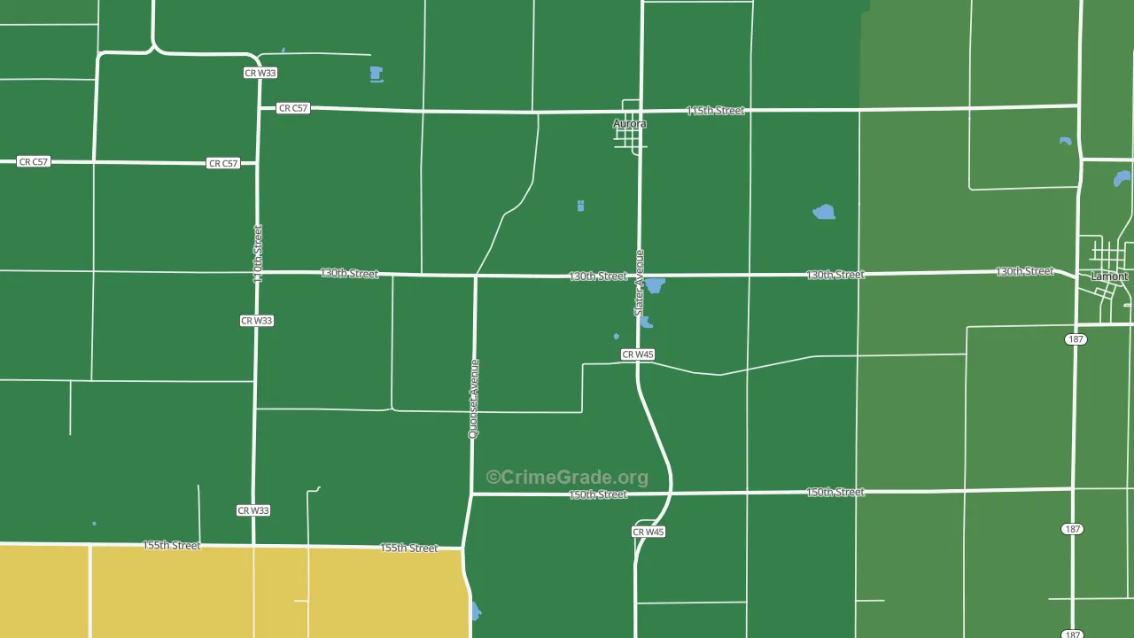 Aurora, IA Map of Theft Rates
