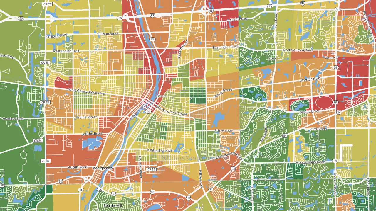 Aurora, IL Map of Theft Rates