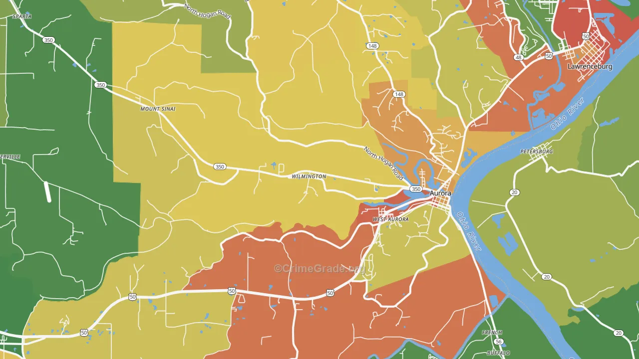 Aurora, IN Map of Theft Rates
