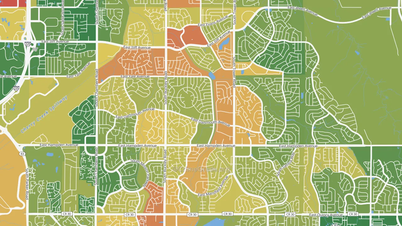 Aurora Knolls-Hutchinson Heights, Aurora, CO Map of Theft Rates