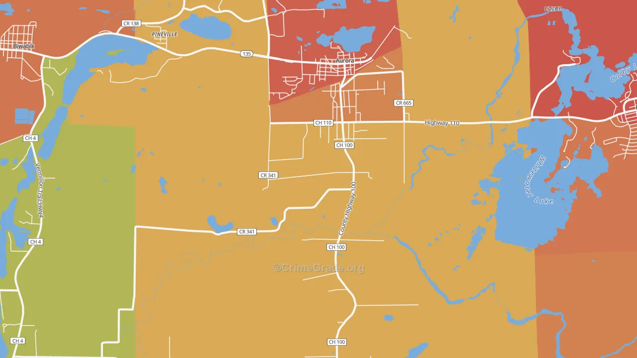 Aurora, MN Map of Theft Rates