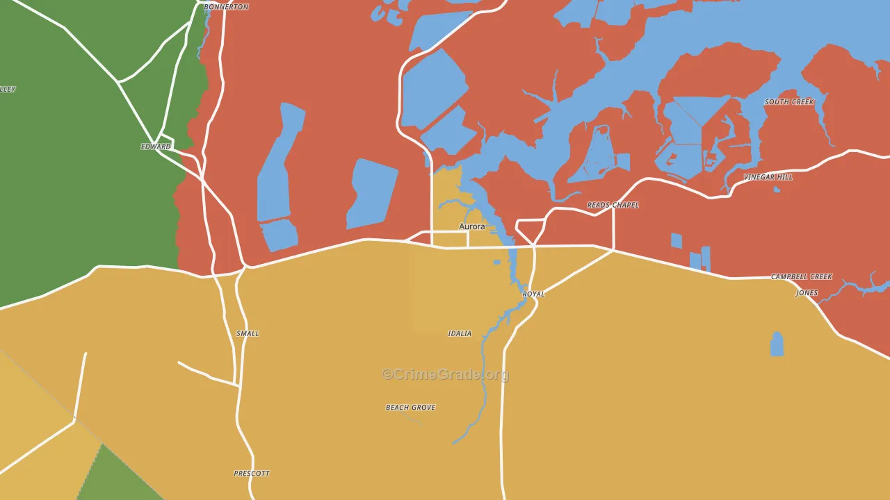 Aurora, NC Map of Theft Rates