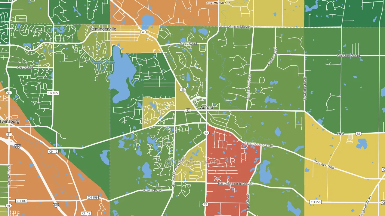 Aurora, OH Map of Theft Rates