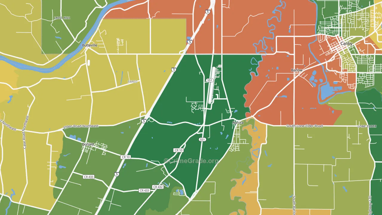 Aurora, OR Map of Theft Rates