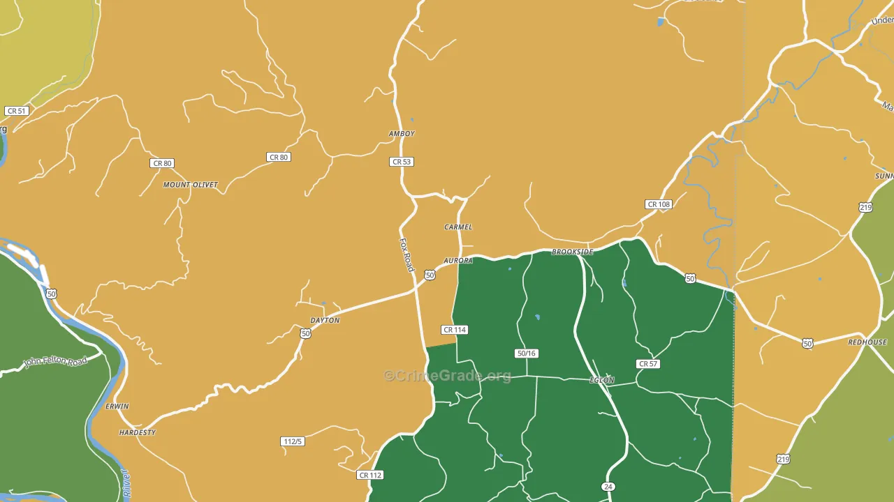 Aurora, WV Map of Theft Rates