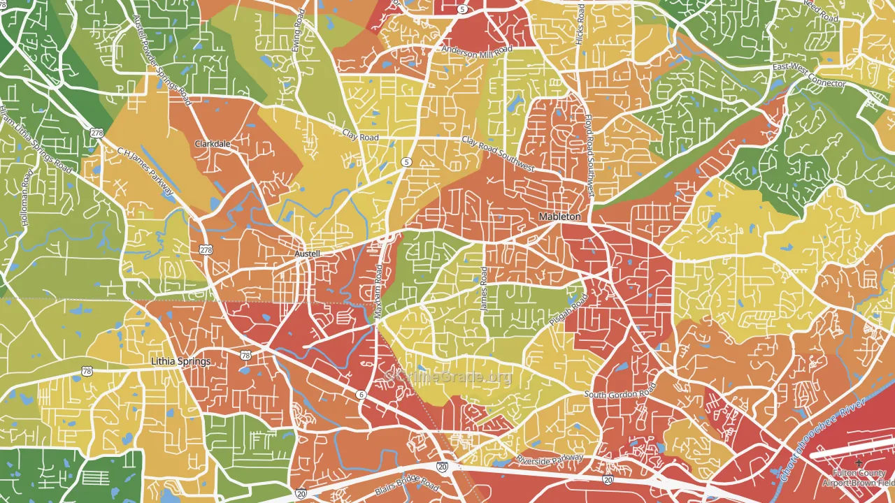 Austell, GA Map of Theft Rates