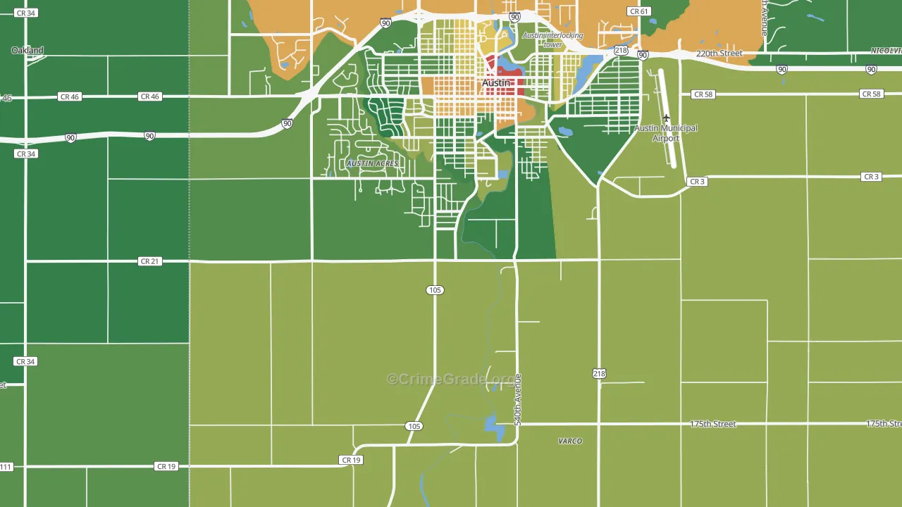 Austin Acres, MN Map of Theft Rates