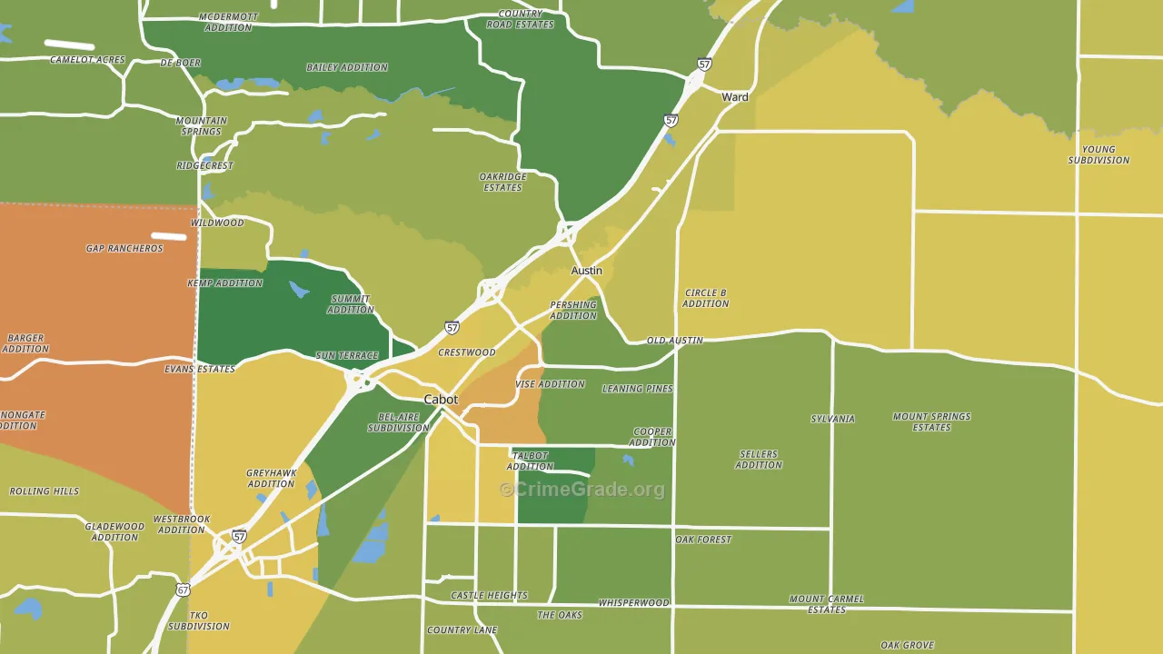 Austin, AR Map of Theft Rates