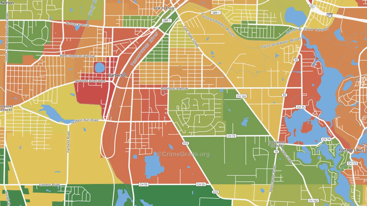 Austin Estates, Barberton, OH Map of Theft Rates