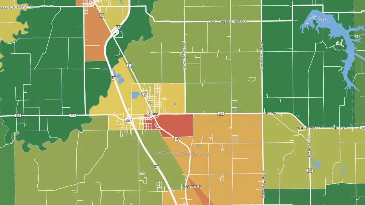 Austin, IN Map of Theft Rates