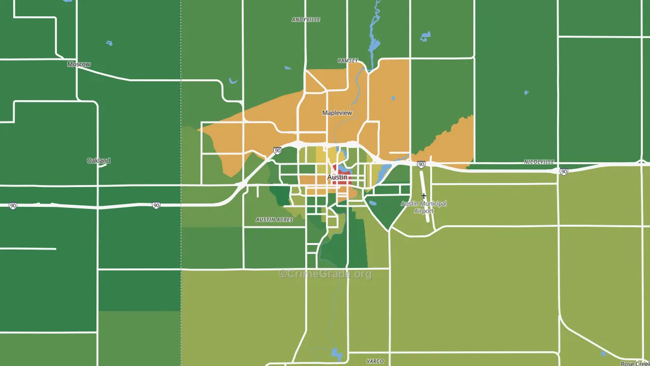 Austin, MN Map of Theft Rates