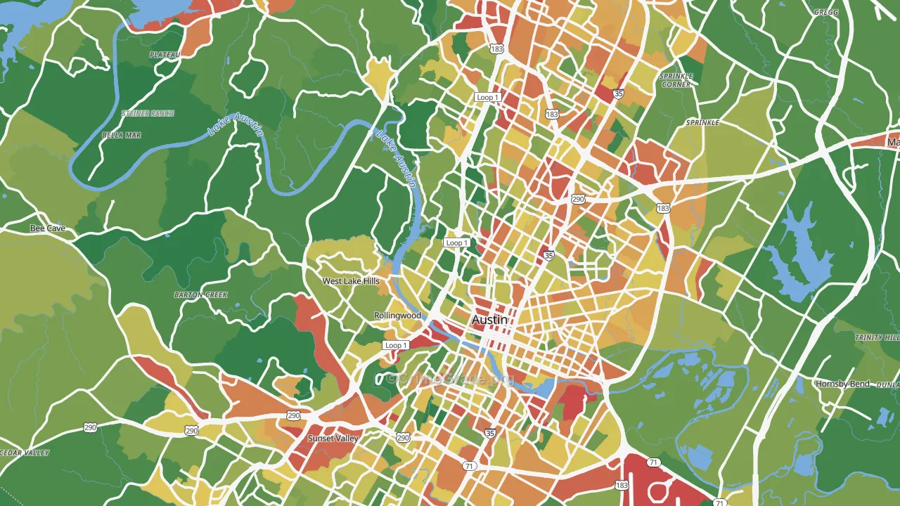 Austin, TX Map of Theft Rates