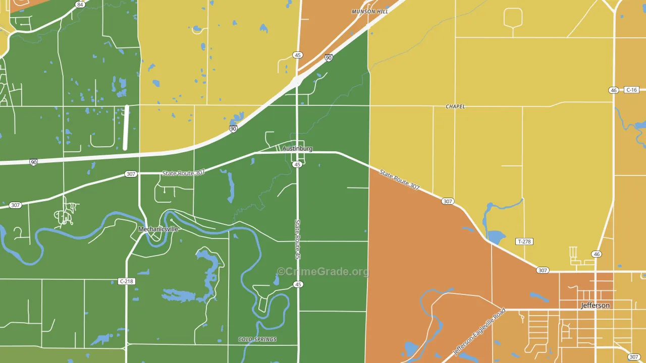 Austinburg, OH Map of Theft Rates