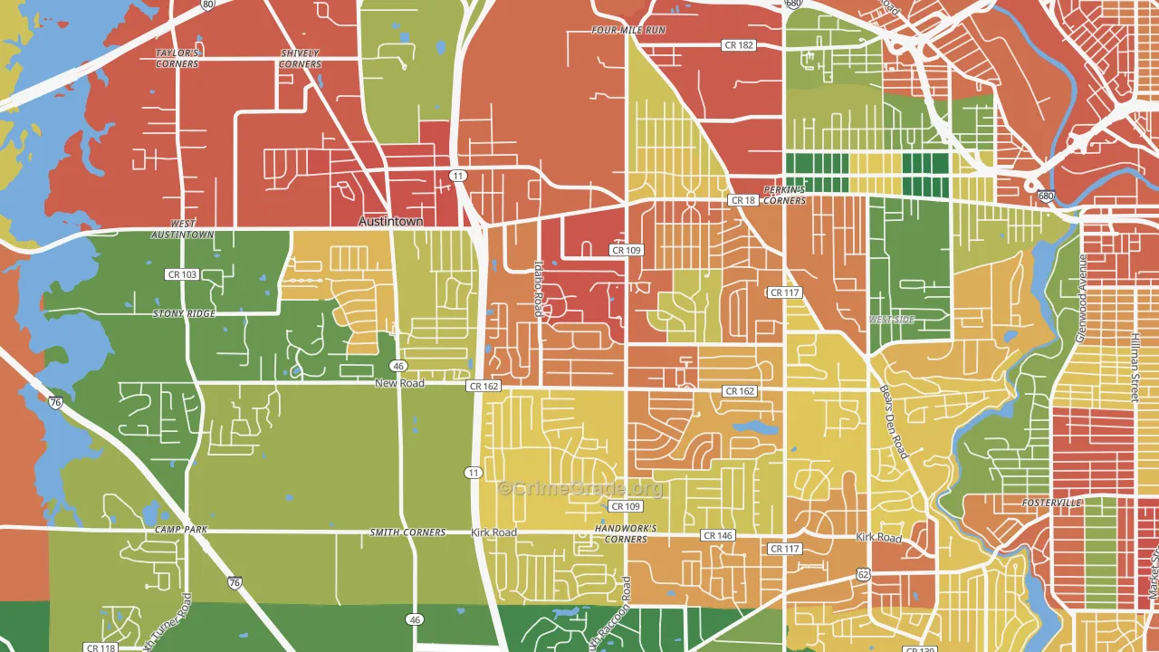 Austintown, OH Map of Theft Rates
