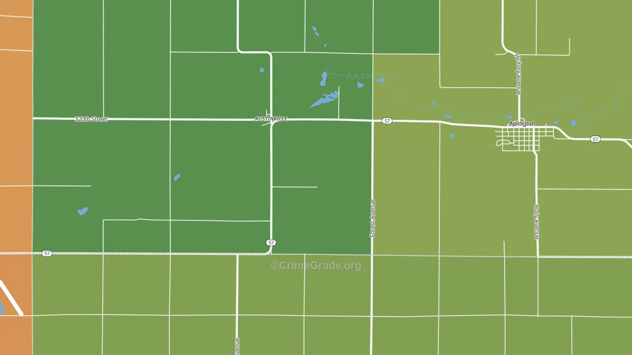 Austinville, IA Map of Theft Rates
