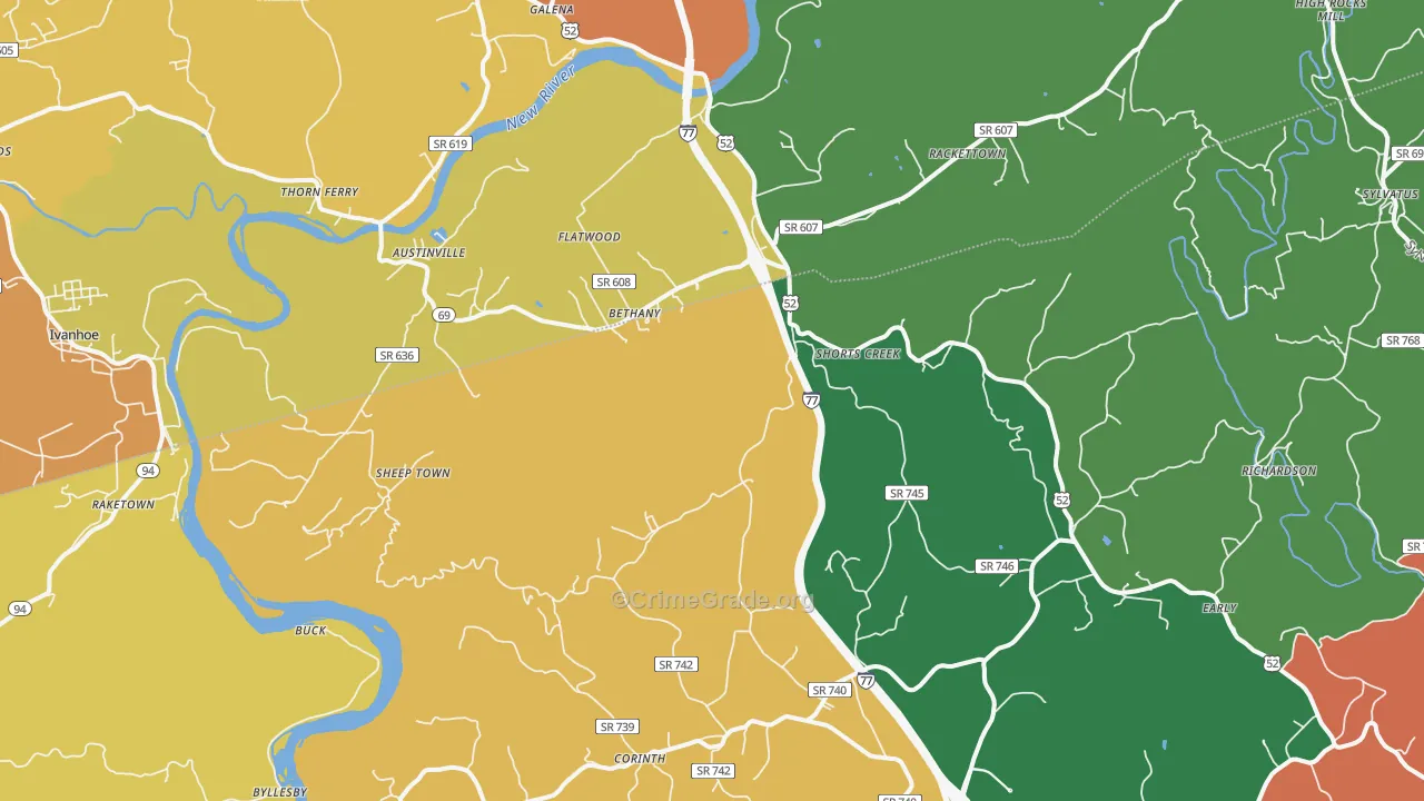 Austinville, VA Map of Theft Rates