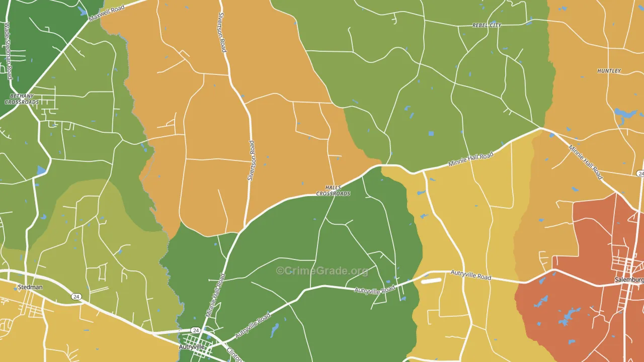 Autryville, NC Map of Theft Rates
