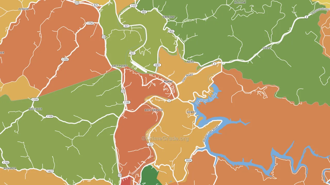 Auxier, KY Map of Theft Rates