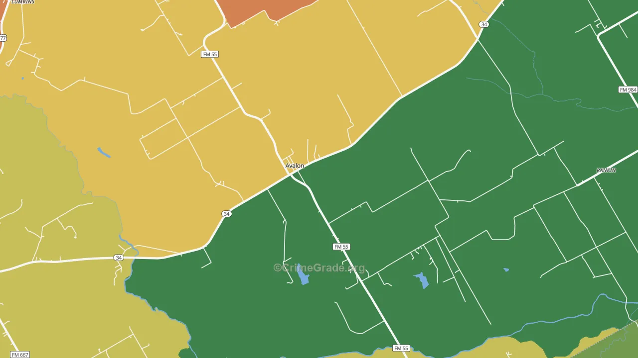 Avalon, TX Map of Theft Rates