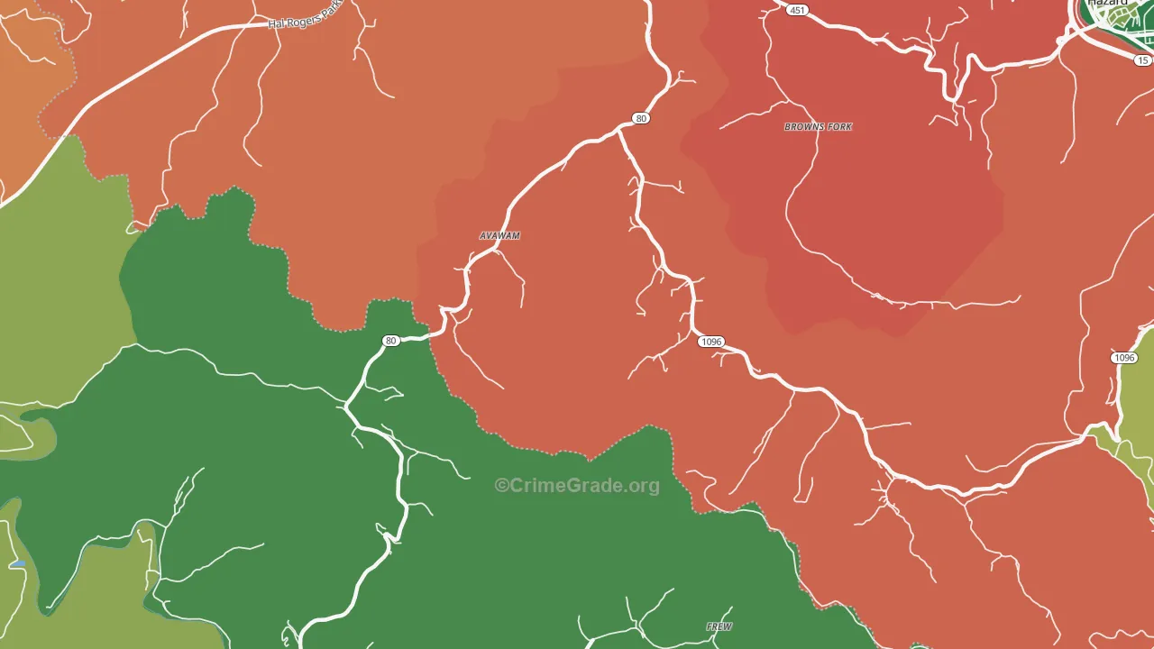 Avawam, KY Map of Theft Rates