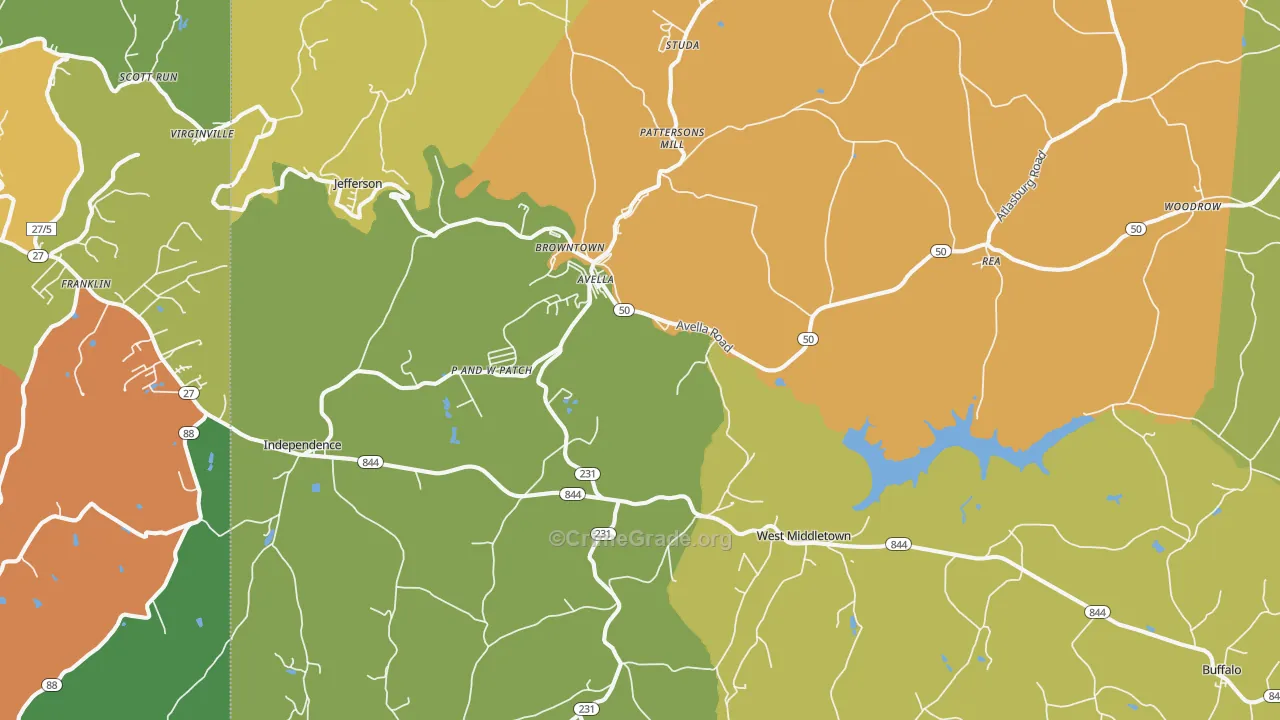 Avella, PA Map of Theft Rates
