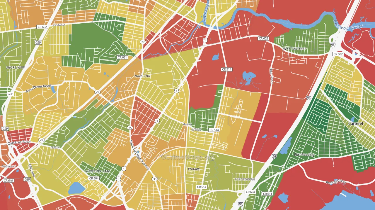 Avenel, NJ Map of Theft Rates