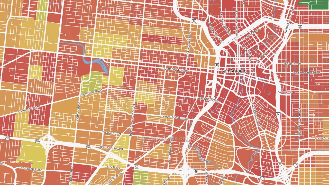 Avenida Guadalupe, San Antonio, TX Map of Theft Rates