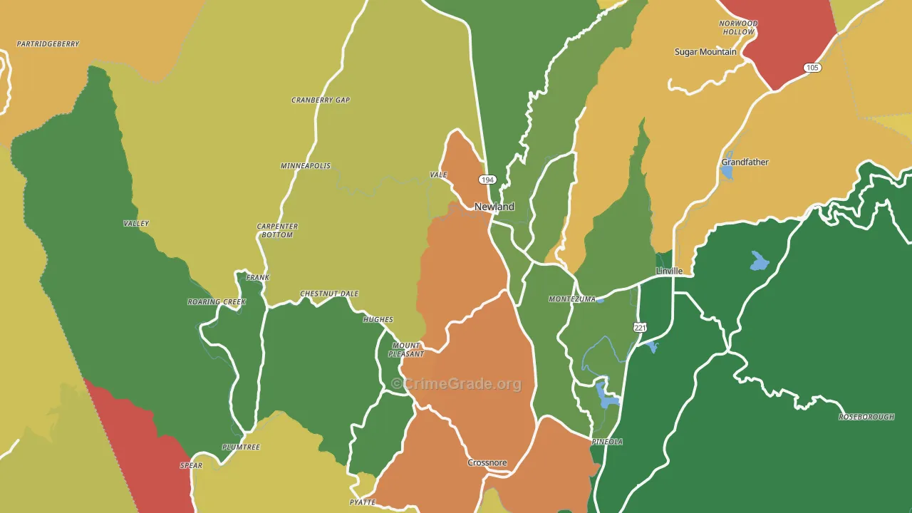 Avery County, NC Map of Theft Rates