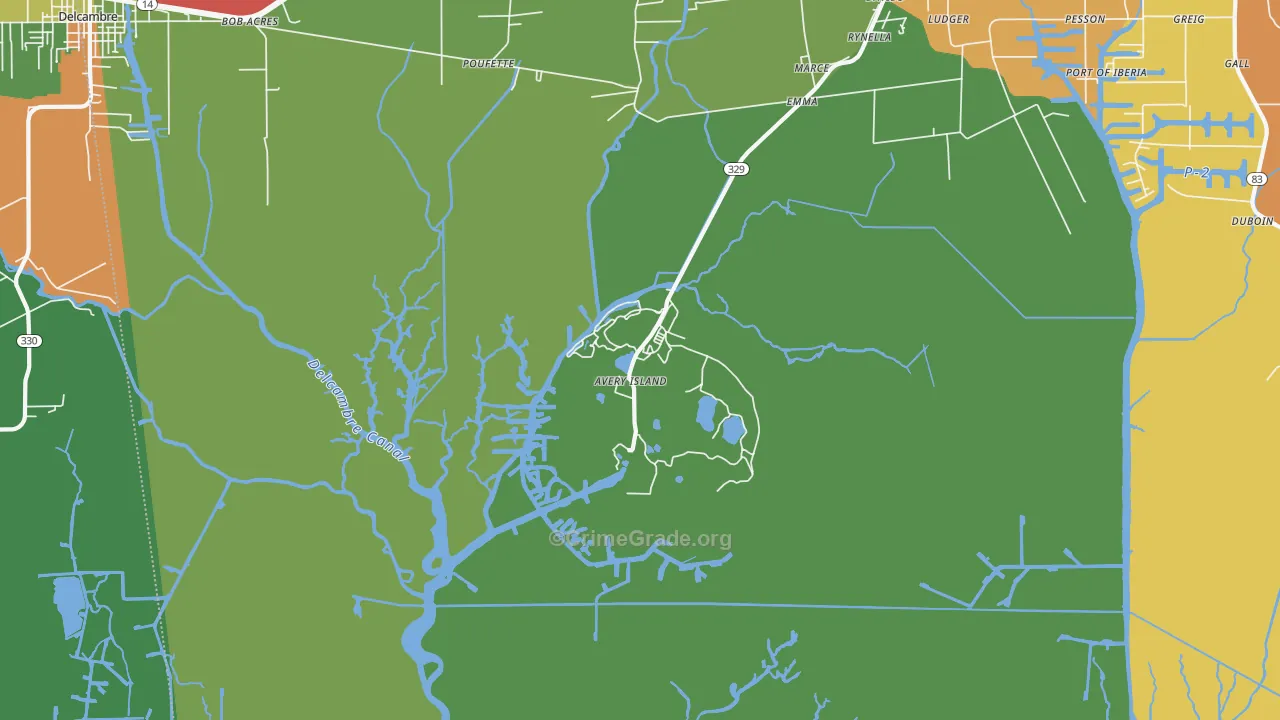 Avery Island, LA Map of Theft Rates