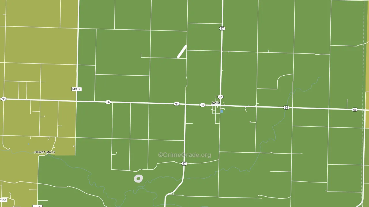 Avilla, MO Map of Theft Rates