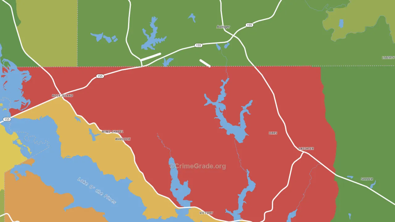 Avinger, TX Map of Theft Rates