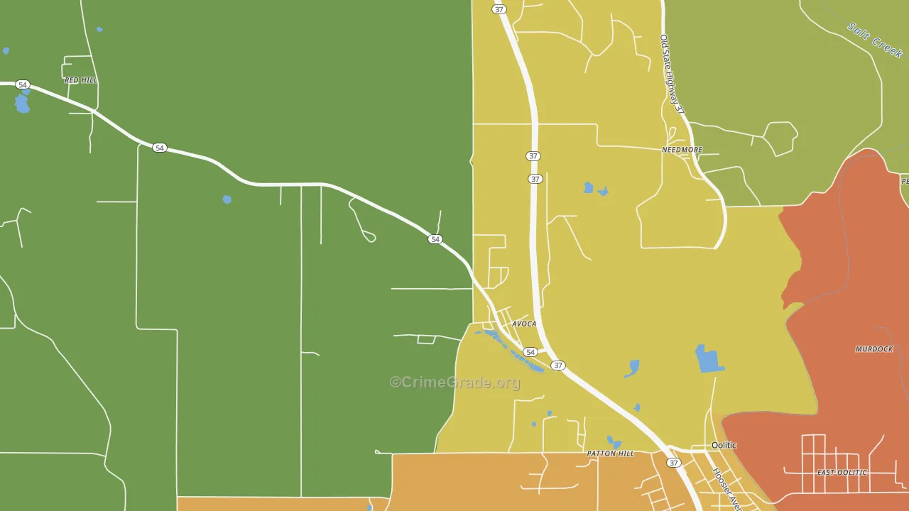 Avoca, IN Map of Theft Rates
