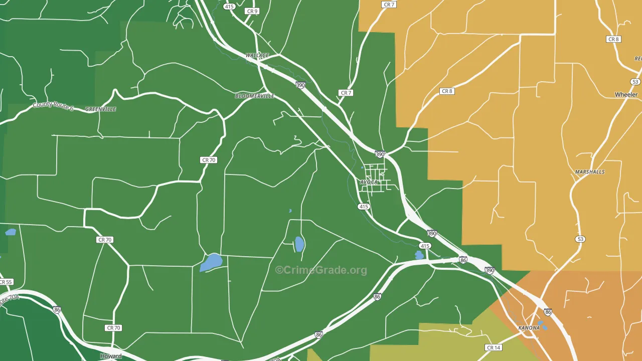 Avoca, NY Map of Theft Rates