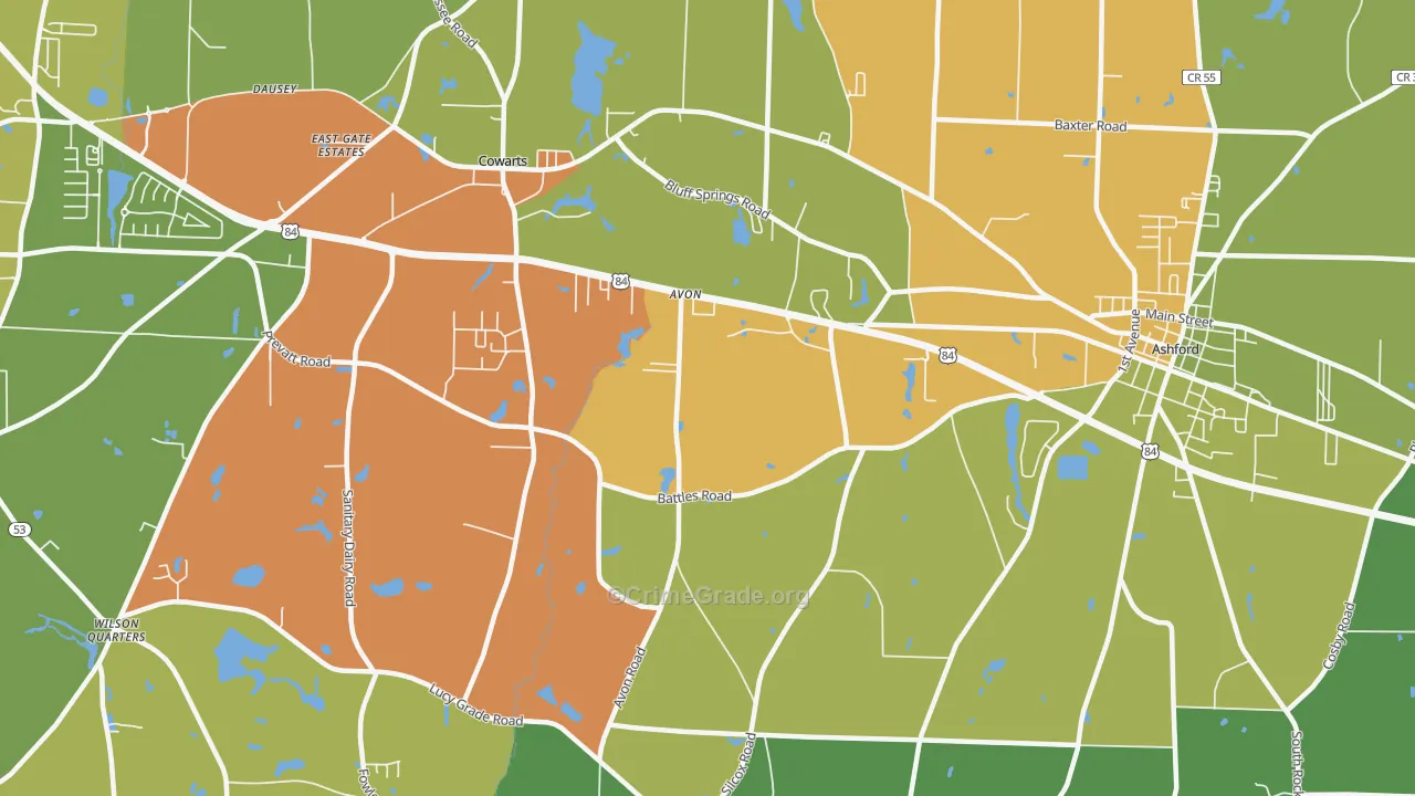 Avon, AL Map of Theft Rates