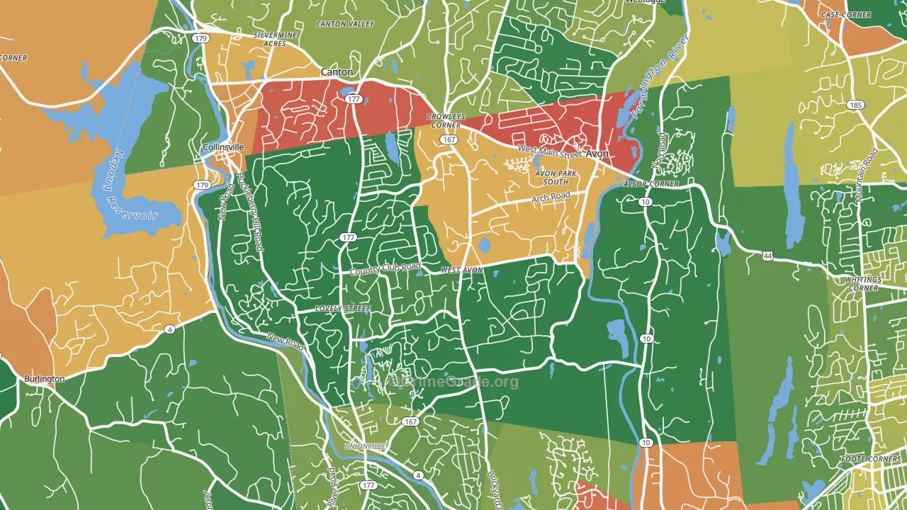 Avon, CT Map of Theft Rates