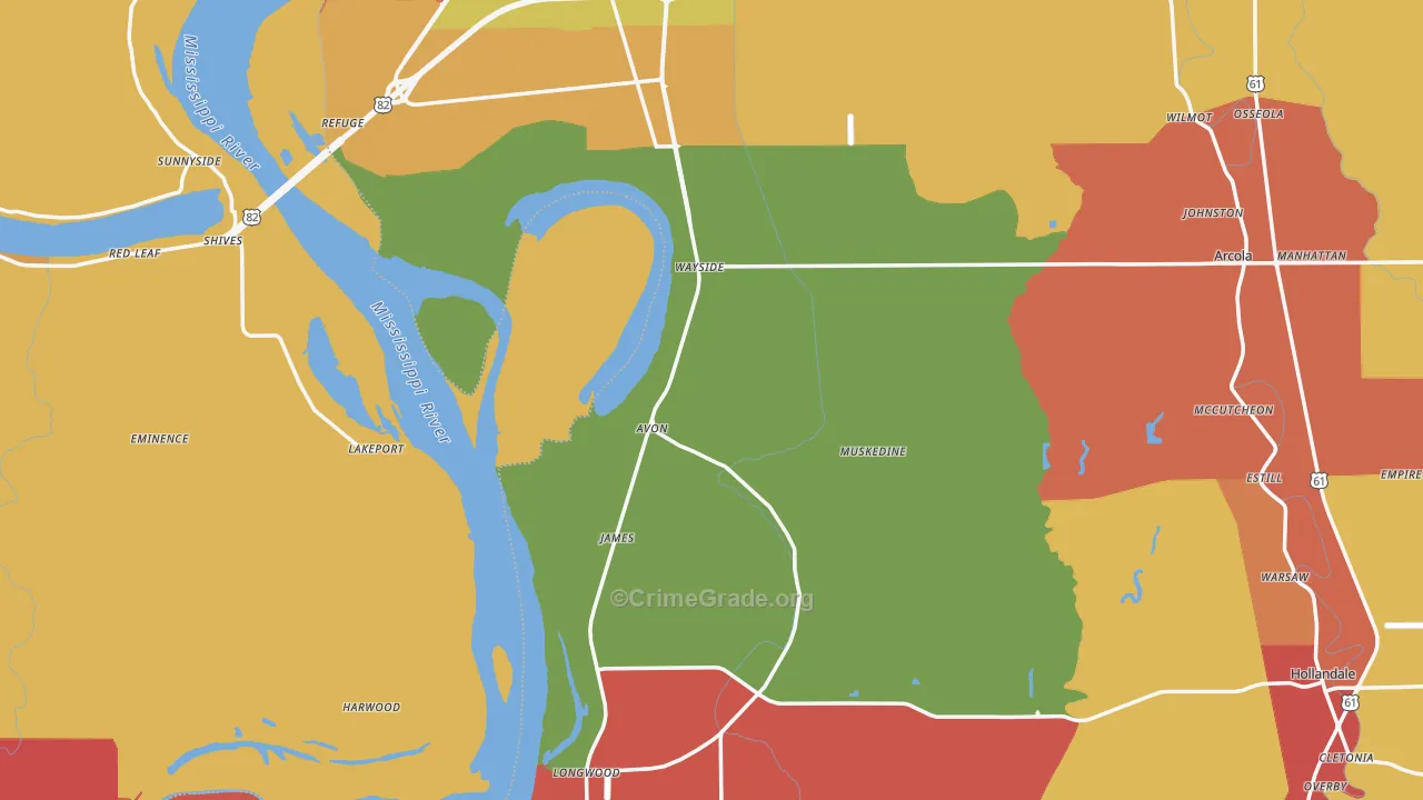 Avon, MS Map of Theft Rates