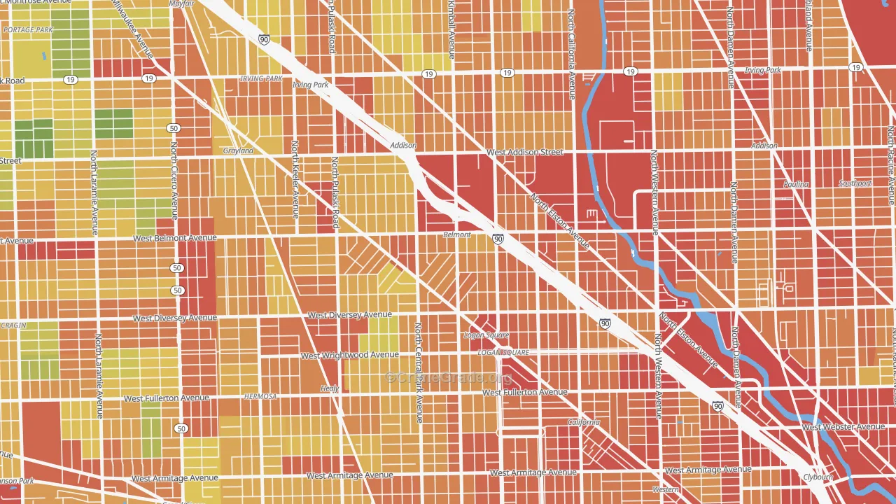 Avondale, Chicago, IL Map of Theft Rates