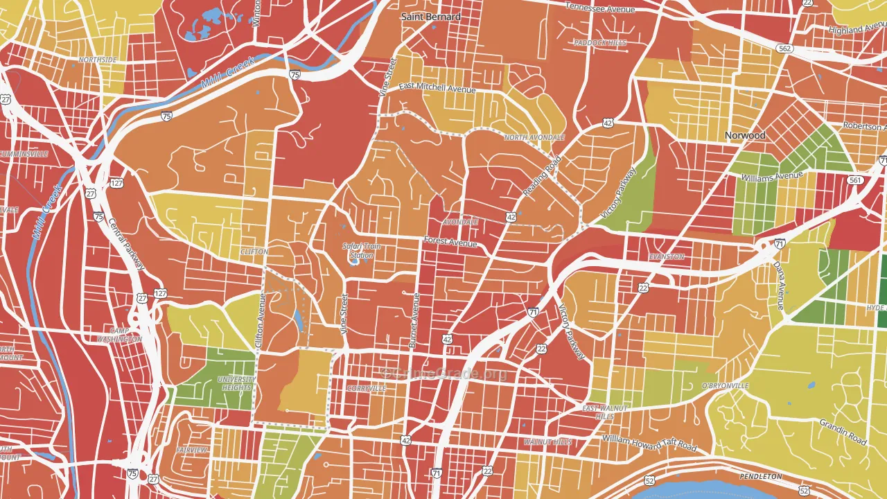 Avondale, Cincinnati, OH Map of Theft Rates