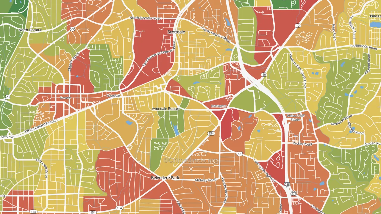 Avondale Estates, GA Map of Theft Rates