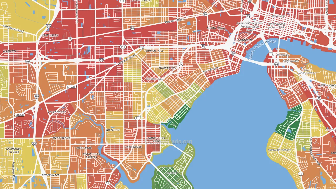Avondale, Jacksonville, FL Map of Theft Rates