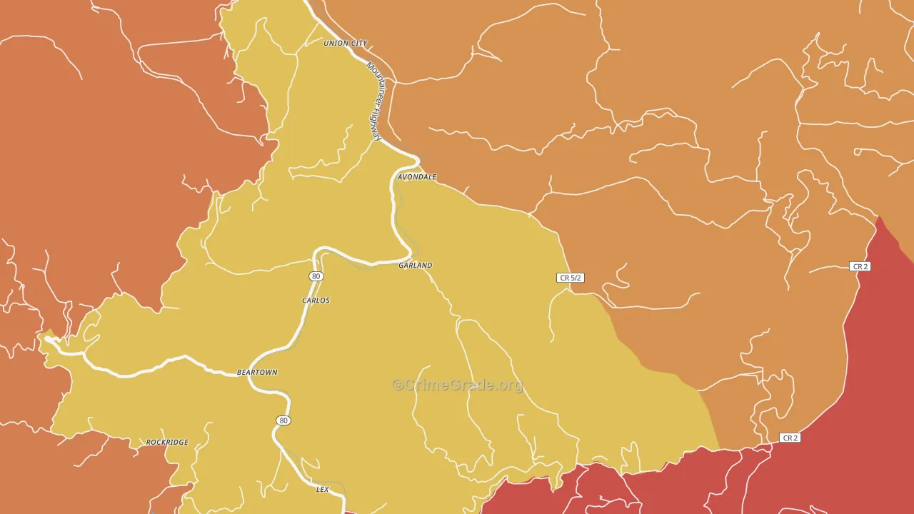 Avondale, WV Map of Theft Rates
